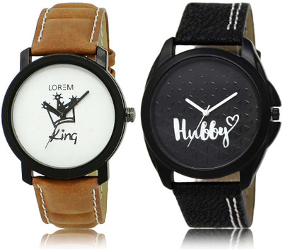 

LOREM SR-18-31 Attractive Black & White Round Boy's Leather Watch - For Men
