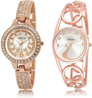 

LOREM watch-216-232 Designer White Round Girl's Metal Bracelet Watch - For Women