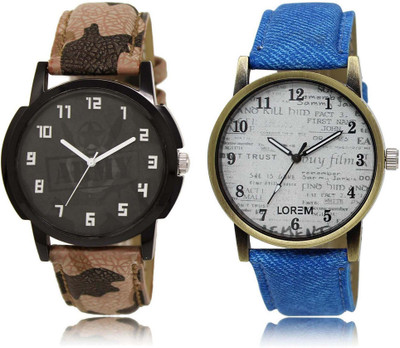 

LOREM SR-3-28 Attractive White & Black Round Boy's Leather Watch - For Men