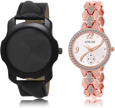 

LOREM FZ-22-215 COMBO Silver & Black Round Boy's & Girl's Metal Bracelet & Leather Watch - For Men & Women