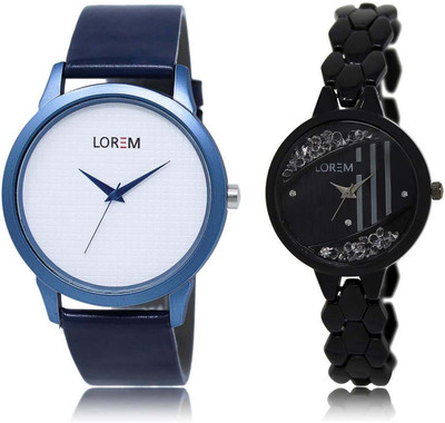 

LOREM SR-33-221 Attractive Black & White Round Boy's & Girl's Metal Bracelet & Leather Watch - For Men & Women