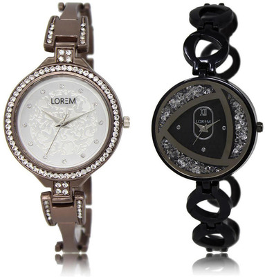 

LOREM Watch-236-237 COMBO White Round Girl's Metal Bracelet Watch - For Women