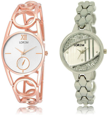 

LOREM watch213-223 Designer White Round Girl's Metal Bracelet Watch - For Women