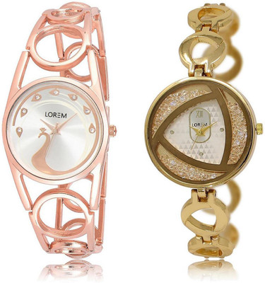 

LOREM Watch-232-239 COMBO White Round Girl's Metal Bracelet Watch - For Women