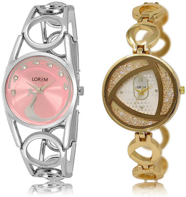 

LOREM SR-233-239 Attractive Silver & Pink Round Girl's Metal Bracelet Watch - For Women