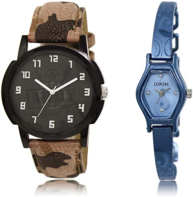 

LOREM SR-3-218 Attractive Blue & Black Contemporary & Round Boy's & Girl's Metal Bracelet & Leather Watch - For Men & Women