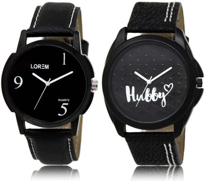 

LOREM SR-6-31 Attractive Black Round Boy's Leather Watch - For Men