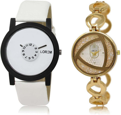 

LOREM OM-26-239 Designer Silver & White Round Boy's & Girl's Metal Bracelet & Leather Watch - For Men & Women