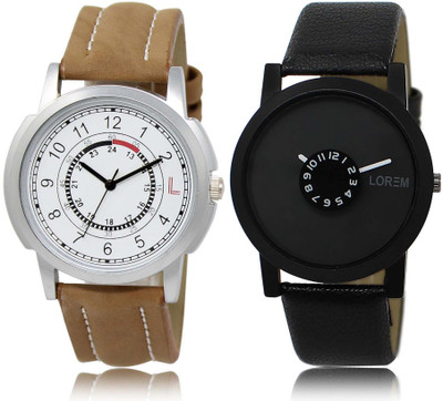 

LOREM SR-17-25 Attractive Black & White Round Boy's Leather Watch - For Men