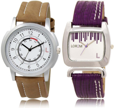 

LOREM watch17-207 Designer White Round Boy's & Girl's Leather Watch - For Men & Women