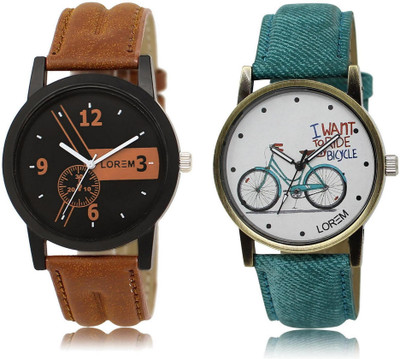 

LOREM FZ-1-229 COMBO White & Black Round Boy's & Girl's Leather Watch - For Men & Women