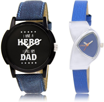 

LOREM -7-208 COMBO Blue & Black Triangle & Round Boy's & Girl's Leather Watch - For Men & Women