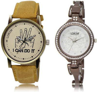 

LOREM 16-219 COMBO Silver & Grey Round Boy's & Girl's Metal Bracelet & Leather Watch - For Men & Women