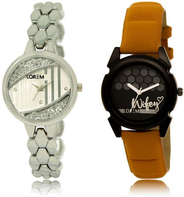 

LOREM SR-223-235 Attractive Black & Silver Round Girl's Leather & Metal Bracelet Watch - For Women