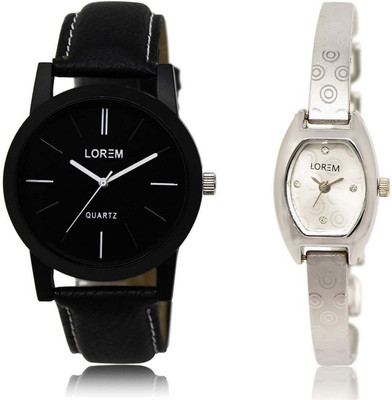 

LOREM watch5-219 Designer Silver & Black Contemporary & Round Boy's & Girl's Metal Bracelet & Leather Watch - For Men & Women