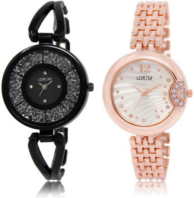 

LOREM Watch-211-228 COMBO Silver & Black Round Girl's Metal Bracelet Watch - For Women