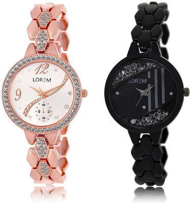

LOREM SR-215-221 Attractive Black & Silver Round Girl's Metal Bracelet Watch - For Women