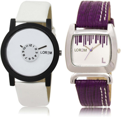 

LOREM OM-26-207 Designer White Round Boy's & Girl's Leather Watch - For Men & Women