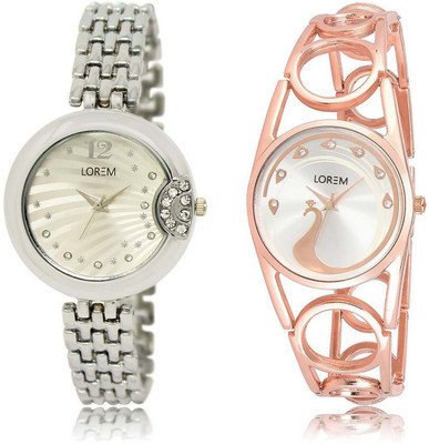 

LOREM OM-227-232 Designer White Round Girl's Metal Bracelet Watch - For Women