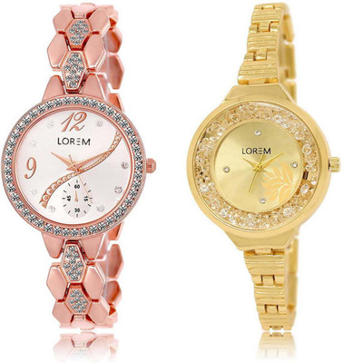 

LOREM OM-215-224 Designer Gold & Silver Round Girl's Metal Bracelet Watch - For Women