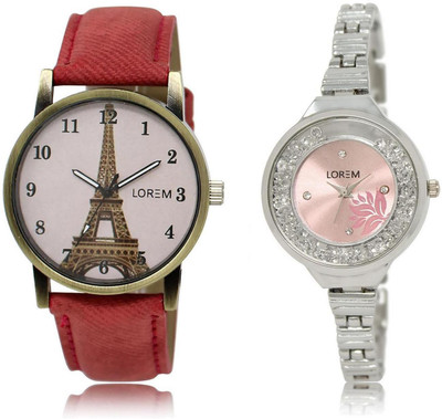 

LOREM Watch-226-230 COMBO Pink & Pink Round Girl's Metal Bracelet & Leather Watch - For Men & Women