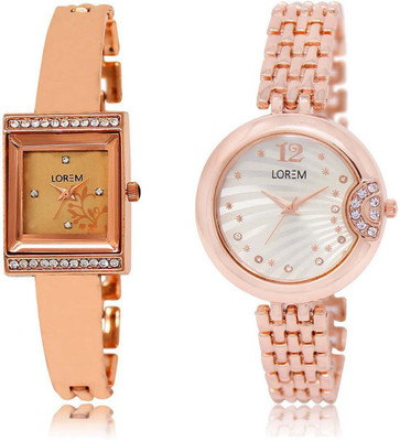 LOREM OM-220-228 Designer Silver & Rose Gold Round & Square Girl's Metal Bracelet Watch - For Women