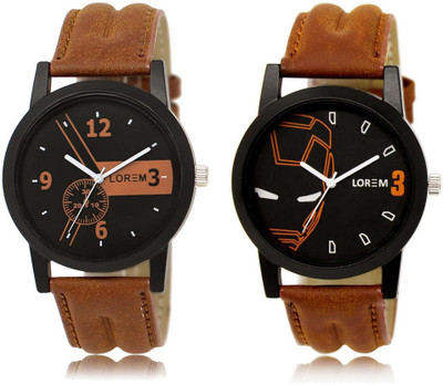 

LOREM SR-1-4 Attractive Black Round Boy's Leather Watch - For Men