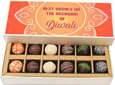 

Chocholik Diwali Sweets - Best Wishes On The Occasion Of - White, Dark, Milk Chocolate Truffles - 12pc Truffles(180 g)