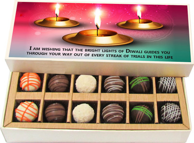 

Chocholik Diwali Sweets - May Your Friends Respect You , Your Troubles Neglect You - White, Dark, Milk Chocolate Truffles - 12pc Truffles(180 g)