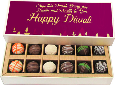 

Chocholik Diwali Gifts - Diwali Bring Joy, Health and Wealth to You - White, Dark, Milk Chocolate Truffles - 12pc Truffles(180 g)