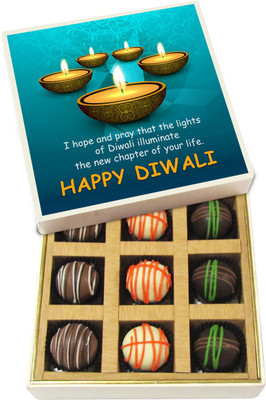 

Chocholik Diwali Sweets - Dhoom Machao, Rang Jamao - White, Dark, Milk Chocolate Truffles - 9pc Truffles(135 g)