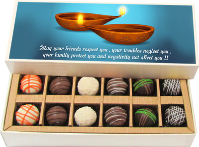 

Chocholik Diwali Sweets - I Am Wishing That The Bright Lights Of Diwali Guides You - White, Dark, Milk Chocolate Truffles - 12pc Truffles(180 g)