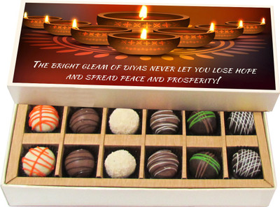 

Chocholik Diwali Sweets - The Bright Gleam Of Diyas Never Let You Lose Hope - White, Dark, Milk Chocolate Truffles - 12pc Truffles(180 g)