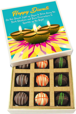 

Chocholik Diwali Sweets - On This Diwali, Light Up Diyas To Drive Away - White, Dark, Milk Chocolate Truffles - 9pc Truffles(135 g)