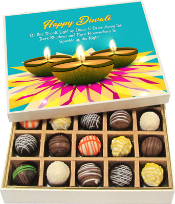 

Chocholik Diwali Sweets - On This Diwali, Light Up Diyas To Drive Away - White, Dark, Milk Chocolate Truffles - 20pc Truffles(300 g)