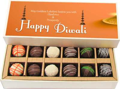 

Chocholik Diwali Gifts - May Goddess Lakshmi Bestow You With Opulence & Prosperity - White, Dark, Milk Chocolate Truffles - 12pc Truffles(180 g)