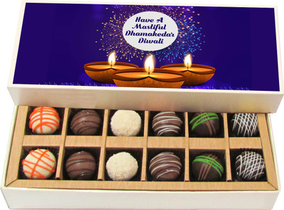

Chocholik Diwali Sweets - Have A Mastiful Dhamakedar Diwali - White, Dark, Milk Chocolate Truffles - 12pc Truffles(180 g)