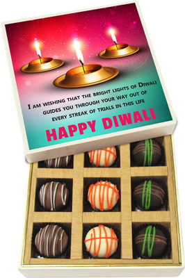 

Chocholik Diwali Sweets - May Your Friends Respect You , Your Troubles Neglect You - White, Dark, Milk Chocolate Truffles - 9pc Truffles(135 g)