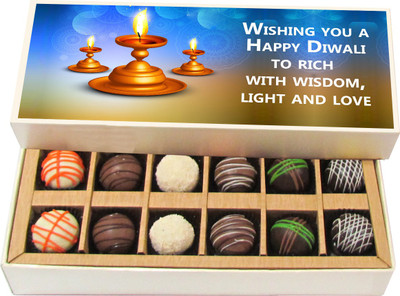 

Chocholik Diwali Sweets - Wishing You A Happy Diwali To Rich With Wisdom, Light And Love - White, Dark, Milk Chocolate Truffles - 12pc Truffles(180 g)