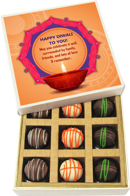 

Chocholik Diwali Sweets - May You Celebrate It Well. surrounded By Family - White, Dark, Milk Chocolate Truffles - 9pc Truffles(135 g)