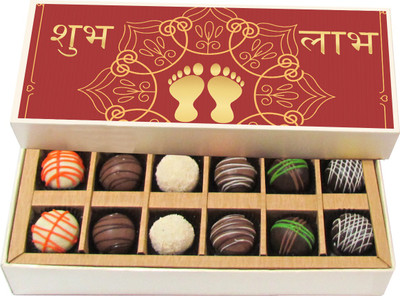 

Chocholik Diwali Gifts - Shubh Labh on Diwali - White, Dark, Milk Chocolate Truffles - 12pc Truffles(180 g)