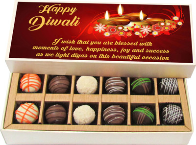 

Chocholik Diwali Sweets - I Wish That You Are Blessed With Moments Of Love - White, Dark, Milk Chocolate Truffles - 12pc Truffles(180 g)