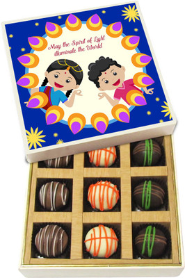 

Chocholik Diwali Gifts - Spirit of Light Illuminate the World - White, Dark, Milk Chocolate Truffles - 9pc Truffles(135 g)