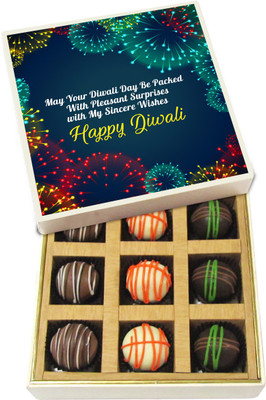 

Chocholik Diwali Sweets - May Your Diwali Day Be Packed With Pleasant Surprises - White, Dark, Milk Chocolate Truffles - 9pc Truffles(135 g)