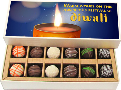 

Chocholik Diwali Sweets - Warm Wishes On This Auspicious Festival Of - White, Dark, Milk Chocolate Truffles - 12pc Truffles(180 g)
