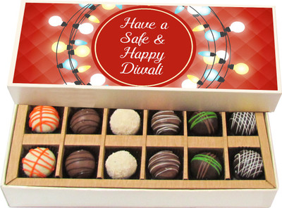 

Chocholik Diwali Gifts - Have a Safe & Happy Diwali - White, Dark, Milk Chocolate Truffles - 12pc Truffles(180 g)