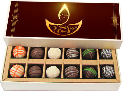 

Chocholik Diwali Sweets - Have a Subh Diwali - White, Dark, Milk Chocolate Truffles - 12pc Truffles(180 g)