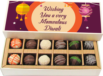 

Chocholik Diwali Sweets - Wishing You a Very Momentous Diwali - White, Dark, Milk Chocolate Truffles - 12pc Truffles(180 g)