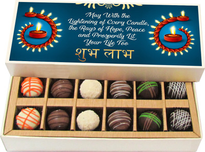 Chocholik Diwali Sweets - Lightning of Every Candle the Rays of Hope - White, Dark, Milk Chocolate Truffles - 12pc Truffles(180 g)