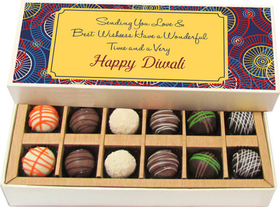

Chocholik Diwali Sweets - Sending You Love & Best Wishes on Diwali - White, Dark, Milk Chocolate Truffles - 12pc Truffles(180 g)